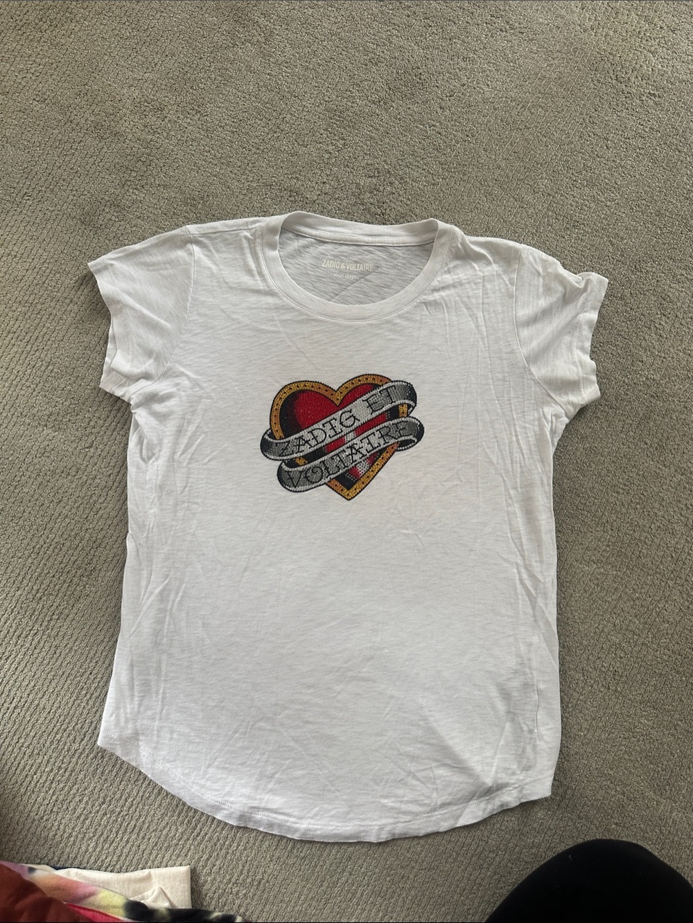 Zadig & Voltaire White Tee with Red and Gold Heart Graphic